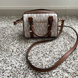 Michael Kors Monogram Crossbody Bag - Brown and Cream